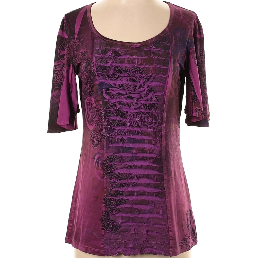 7 Wonders purple & black Y2K floral Whimsigoth ruffle distressed peplum blouse_S
